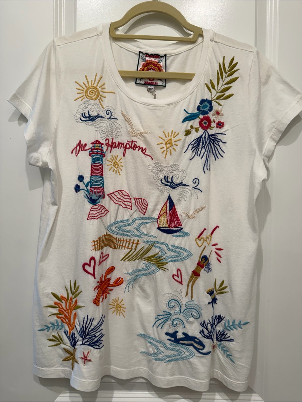 Johnny Was Hamptons Embroidered Cap Sleeve Tee - Picture 6 of 9